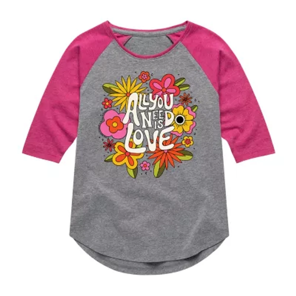 All You Need Is Love Big Kid Girls Crew Neck 3/4 Sleeve The Beatles T-Shirt
