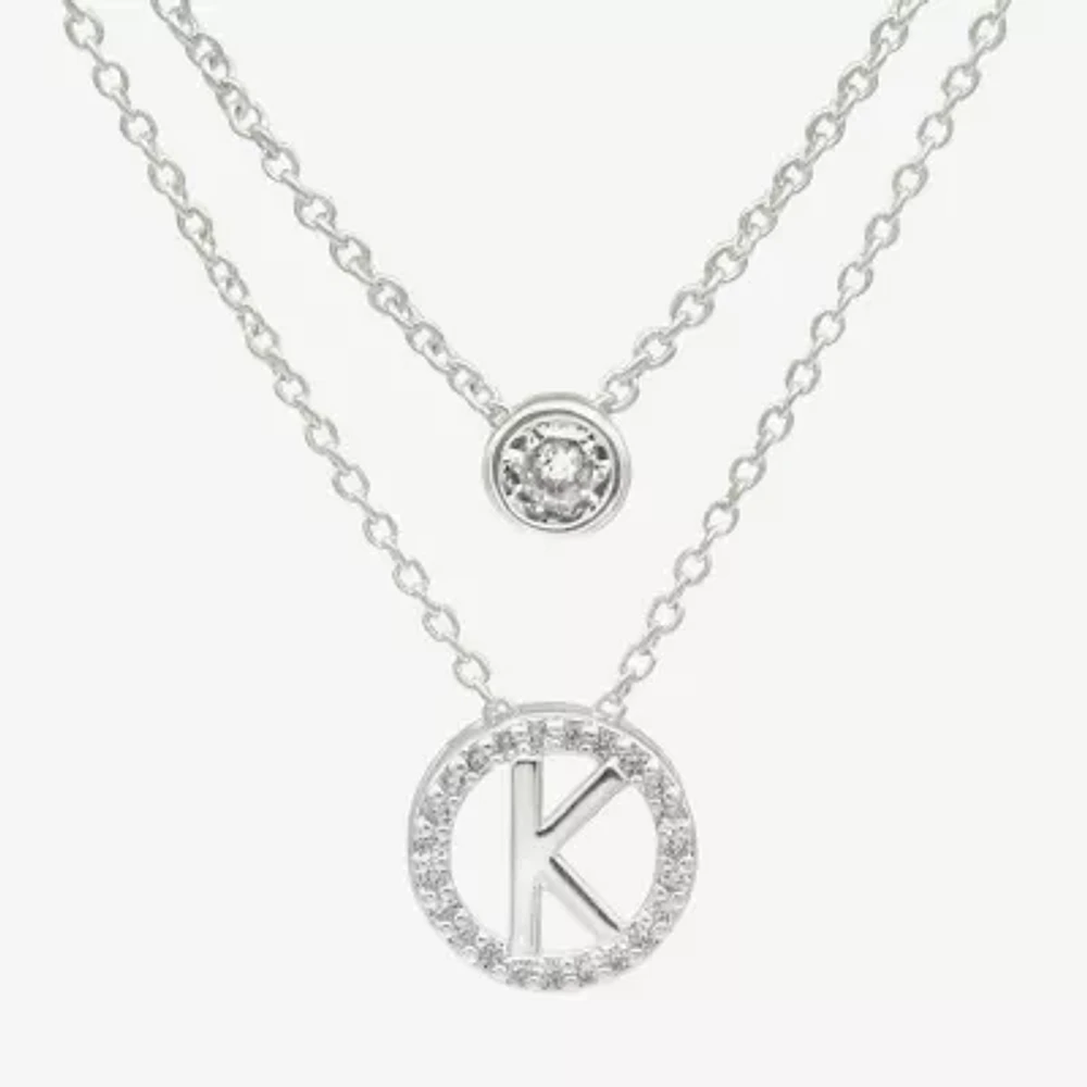 Silver Treasures Delicates Initial Womens Cubic Zirconia 2-pc. Necklace Set
