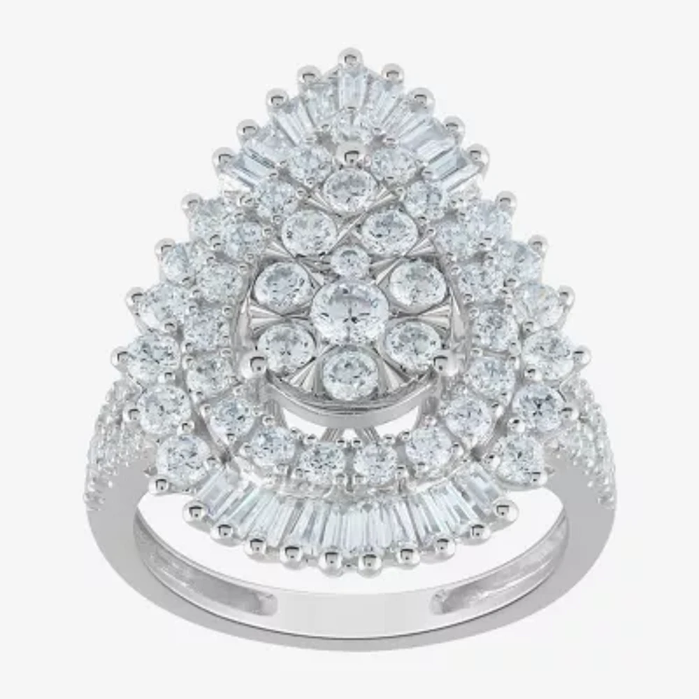 (G / Si2) Womens 21.5MM Lab Grown Diamond 14K White Gold Pear Cluster Band