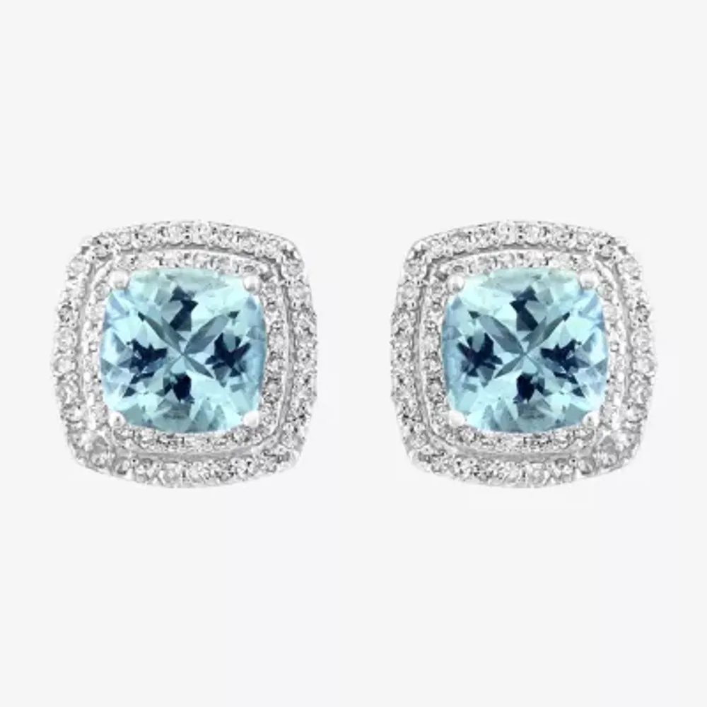 Effy 3/4 CT. T.W. Diamond & Genuine Blue Aquamarine Sterling Silver 9.5mm Stud Earrings