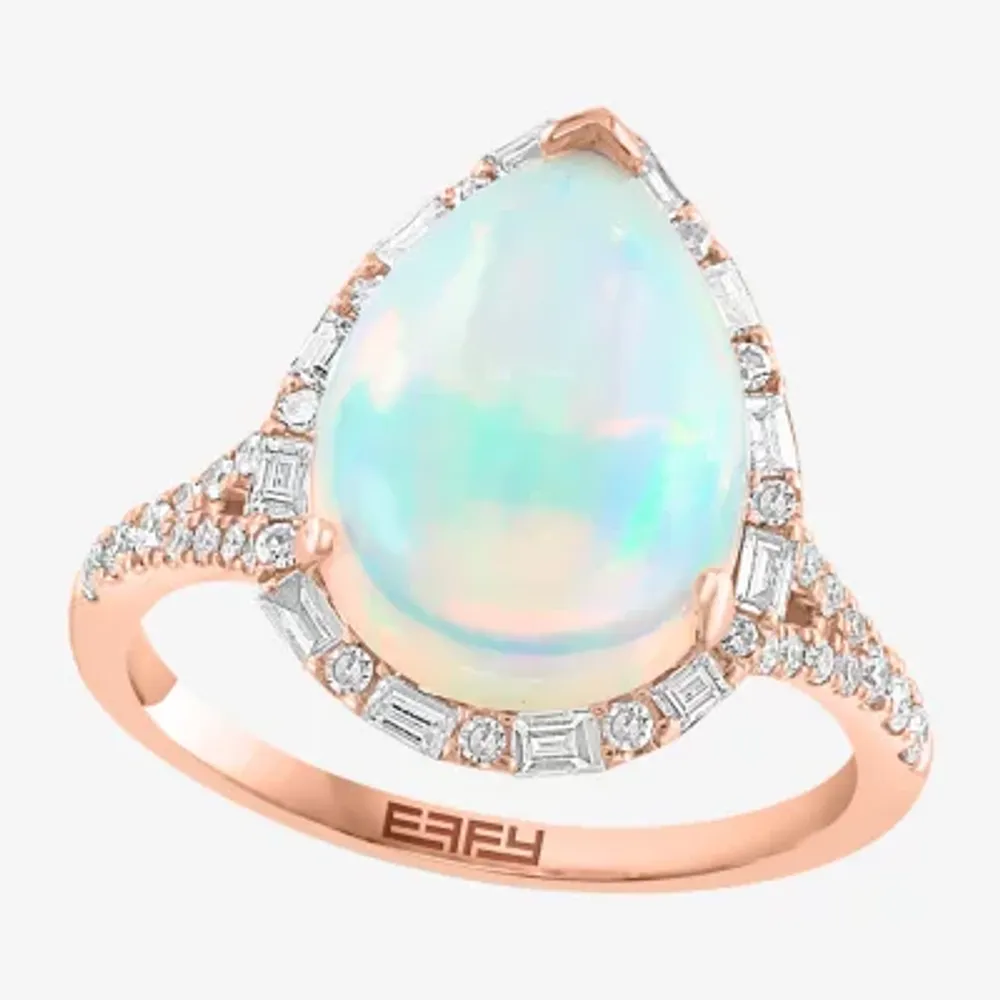 Effy Womens 3/8 CT. T.W. Diamond &  Genuine White Opal 14K Rose Gold Cocktail Ring