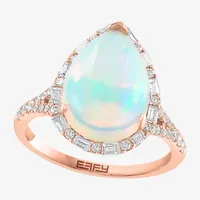 Effy Womens 3/8 CT. T.W. Diamond &  Genuine White Opal 14K Rose Gold Cocktail Ring