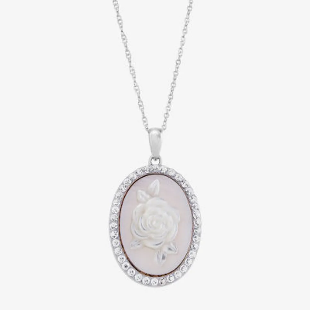 Cameo Womens Pink Mother Of Pearl Sterling Silver Flower 18 Inch Pendant Necklace