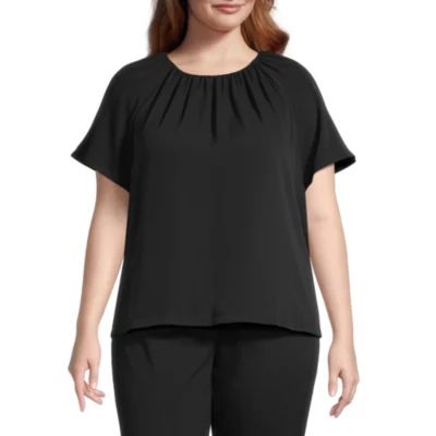 Worthington Womens Crew Neck Short Sleeve Plus Blouse