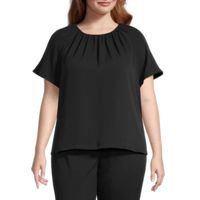 Worthington Womens Crew Neck Short Sleeve Plus Blouse