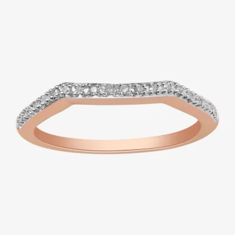 Surrounded by Love Womens 2MM Diamond Accent Natural White 14K Rose Gold Over Silver Sterling Wedding Band