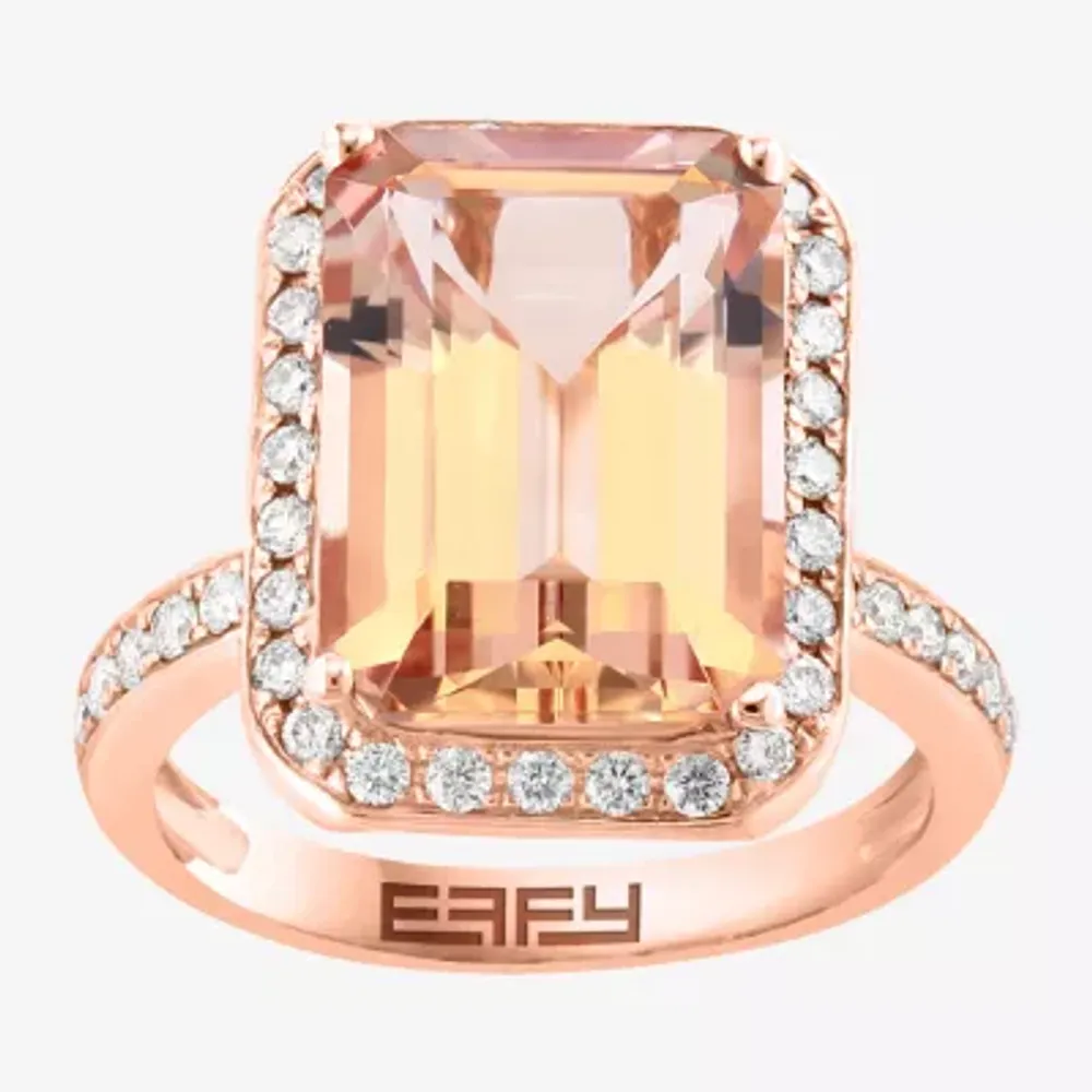 Effy Womens 5/8 CT. T.W. Diamond & Genuine Pink Morganite 14K Rose Gold Cocktail Ring