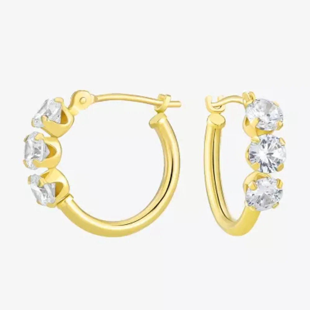 Womens Cubic Zirconia 10K Gold 14mm Round Hoop Earrings