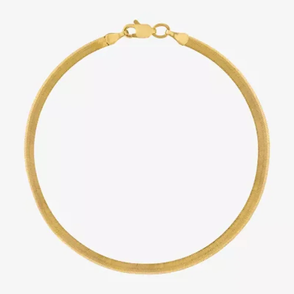 Unisex Adult 10K Gold 7.25 Inch Solid Herringbone Chain Bracelet