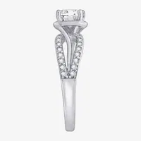 Diamonart Womens Cubic Zirconia Sterling Silver Round Crossover Side Stone Promise Ring