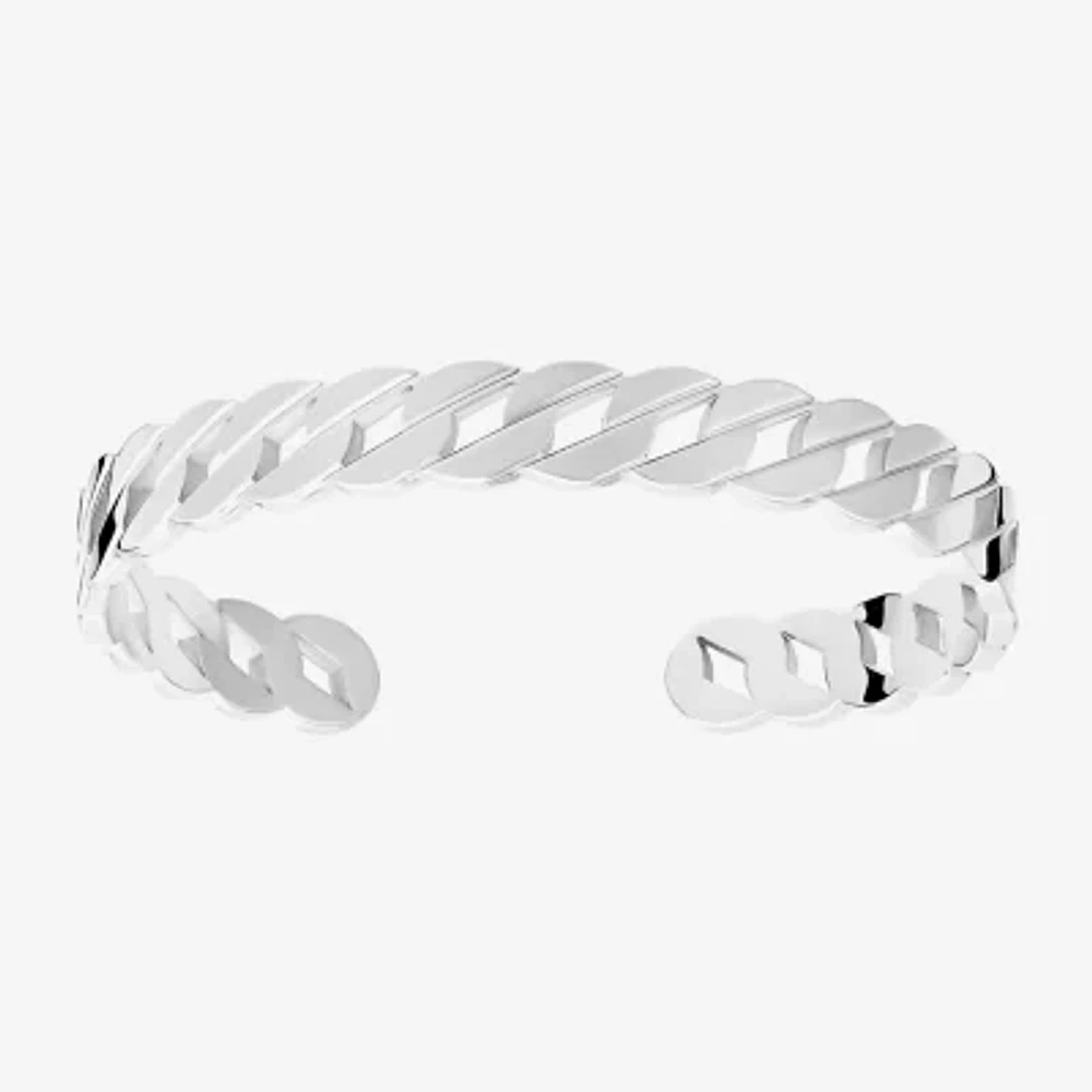 Silver Reflections Curb Chain Womens Pure Silver Over Brass Cuff Bracelet