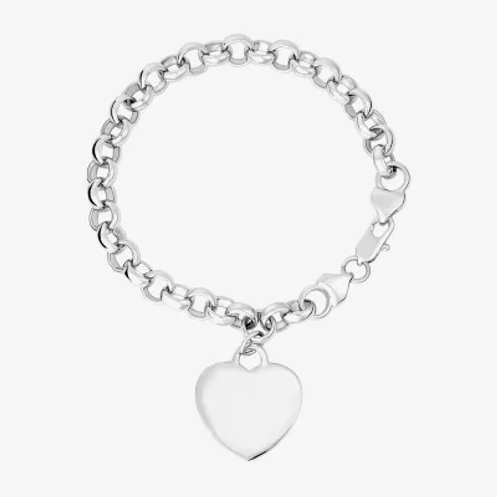Silver Reflections Womens Pure Silver Over Brass Heart Charm Bracelet