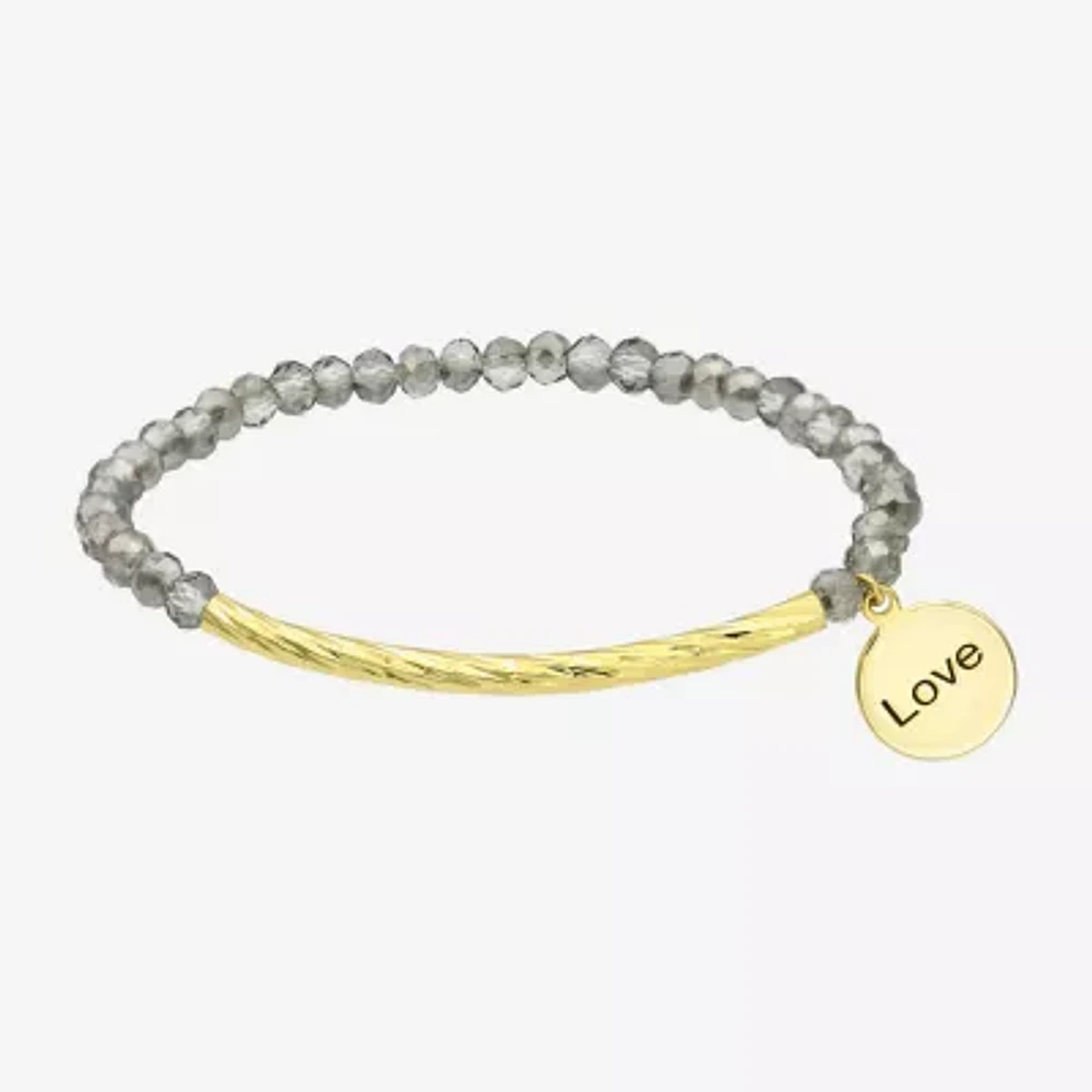 Gold Reflections Love Womens Gray Crystal 14K Gold Over Brass Round Beaded Bracelet