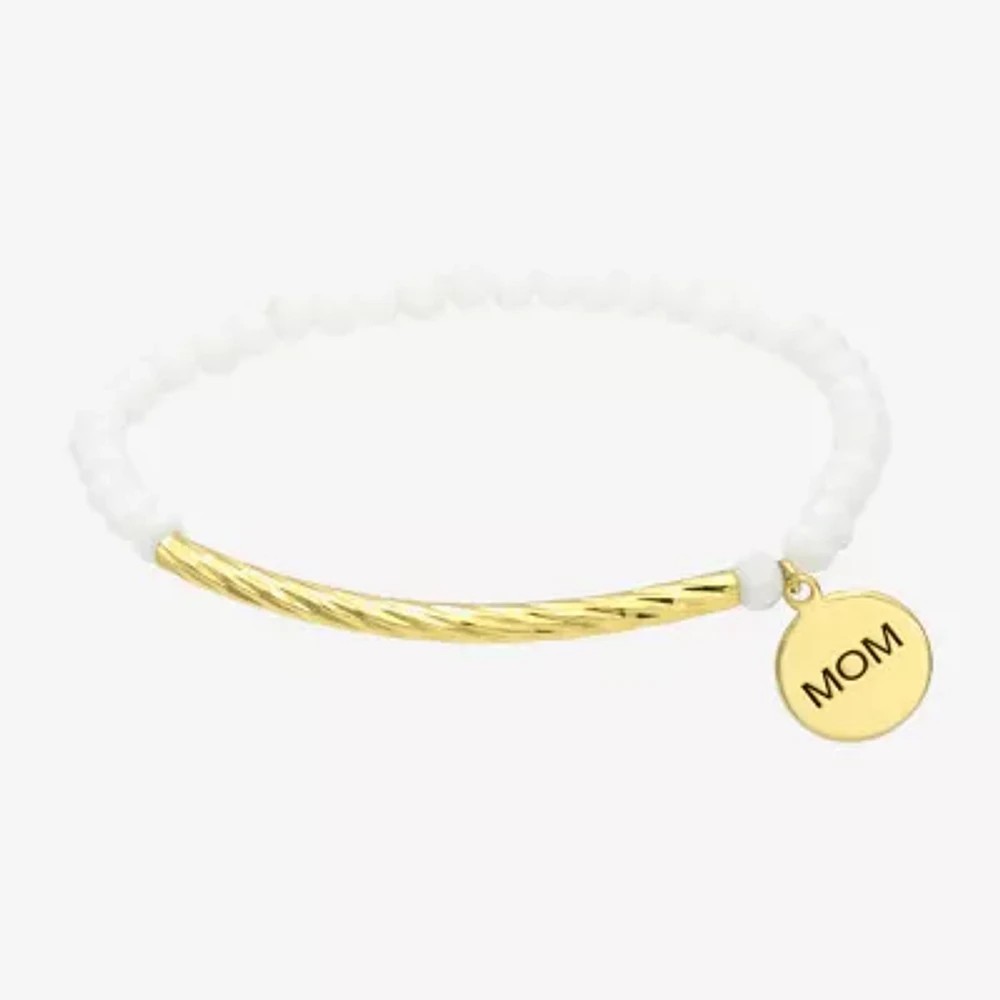 Gold Reflections Mom Womens White Crystal 14K Gold Over Brass Round Beaded Bracelet