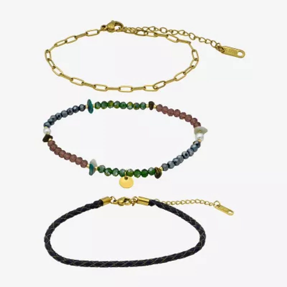 Gold Reflections Womens 3-pc. Multi Color Crystal 14K Gold Over Brass Bracelet Set