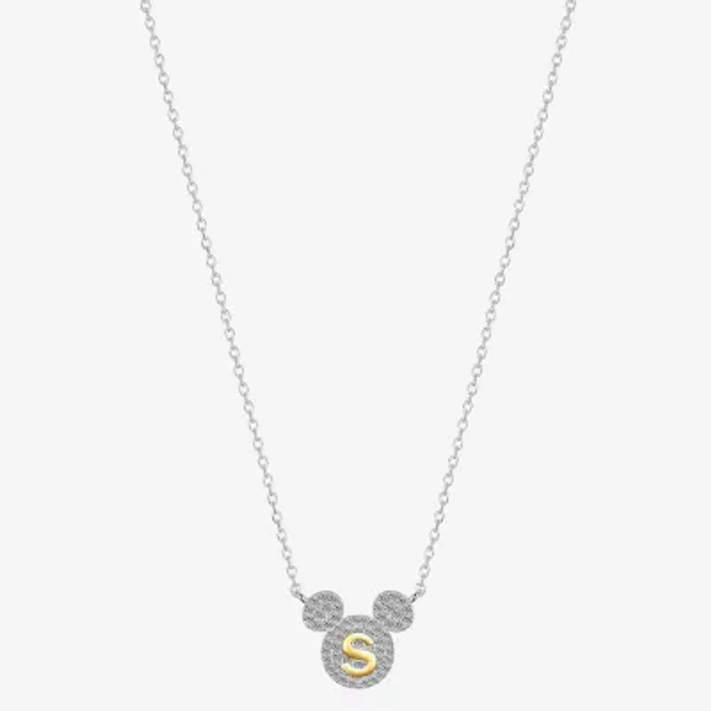 Disney Classics Initial Womens Cubic Zirconia 14K Gold Over Brass Pure Silver 16 Inch Pendant Necklace