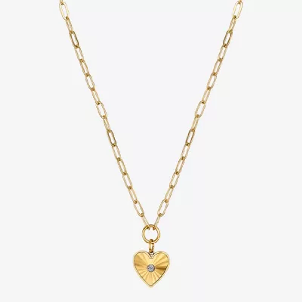 Moda Sport Hypoallergenic Water-Resistant Womens Cubic Zirconia 14K Gold Over Stainless Steel Heart Hypoallergenic 16 Inch Pendant Necklace