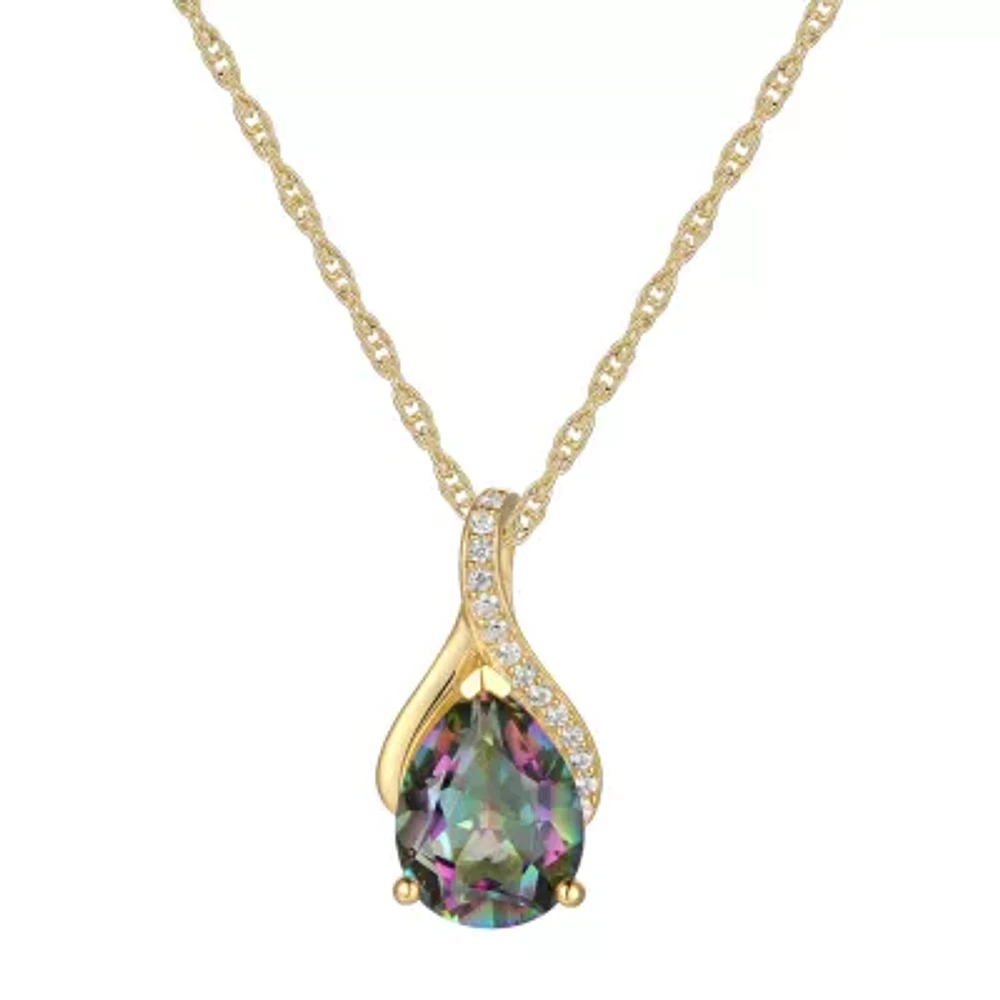 Womens Genuine Mystic Fire Topaz 14K Gold Over Silver 18 Inch Pendant Necklace