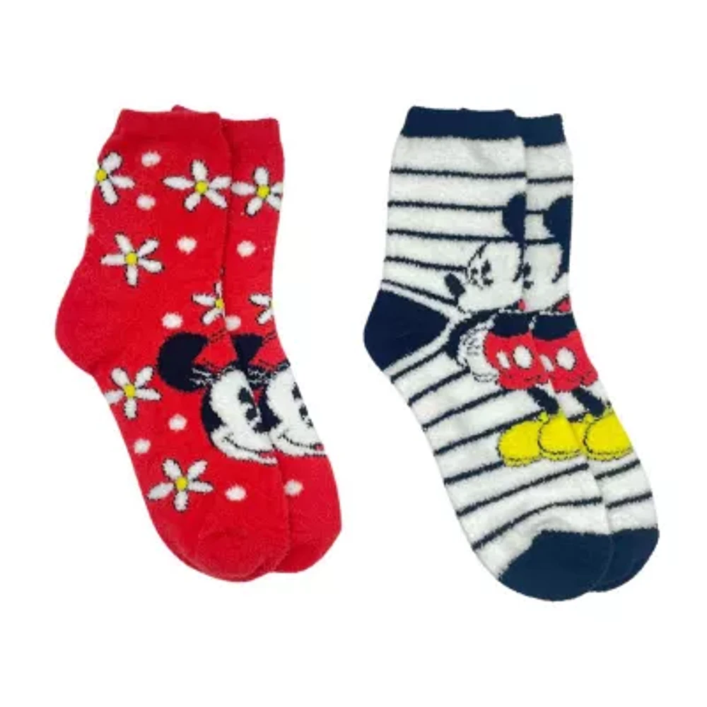 Cozy Womens 2 Pair Mickey Mouse Crew Socks