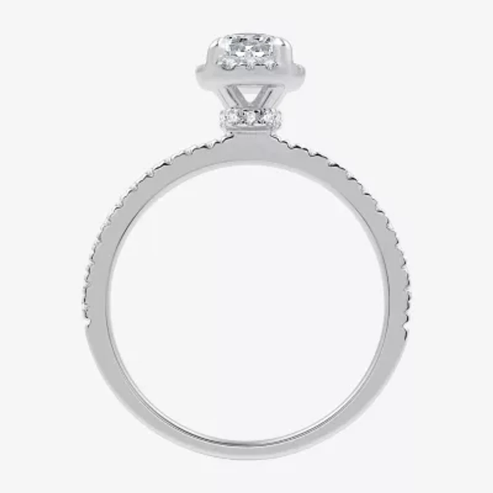 I Said Yes (G / Si1-Si2) Womens 1 CT. T.W. Lab Grown White Diamond Sterling Silver Round Side Stone Halo Bridal Set