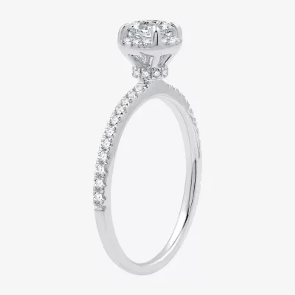 I Said Yes (G / Si1-Si2) Womens 1 CT. T.W. Lab Grown White Diamond Sterling Silver Round Side Stone Halo Bridal Set