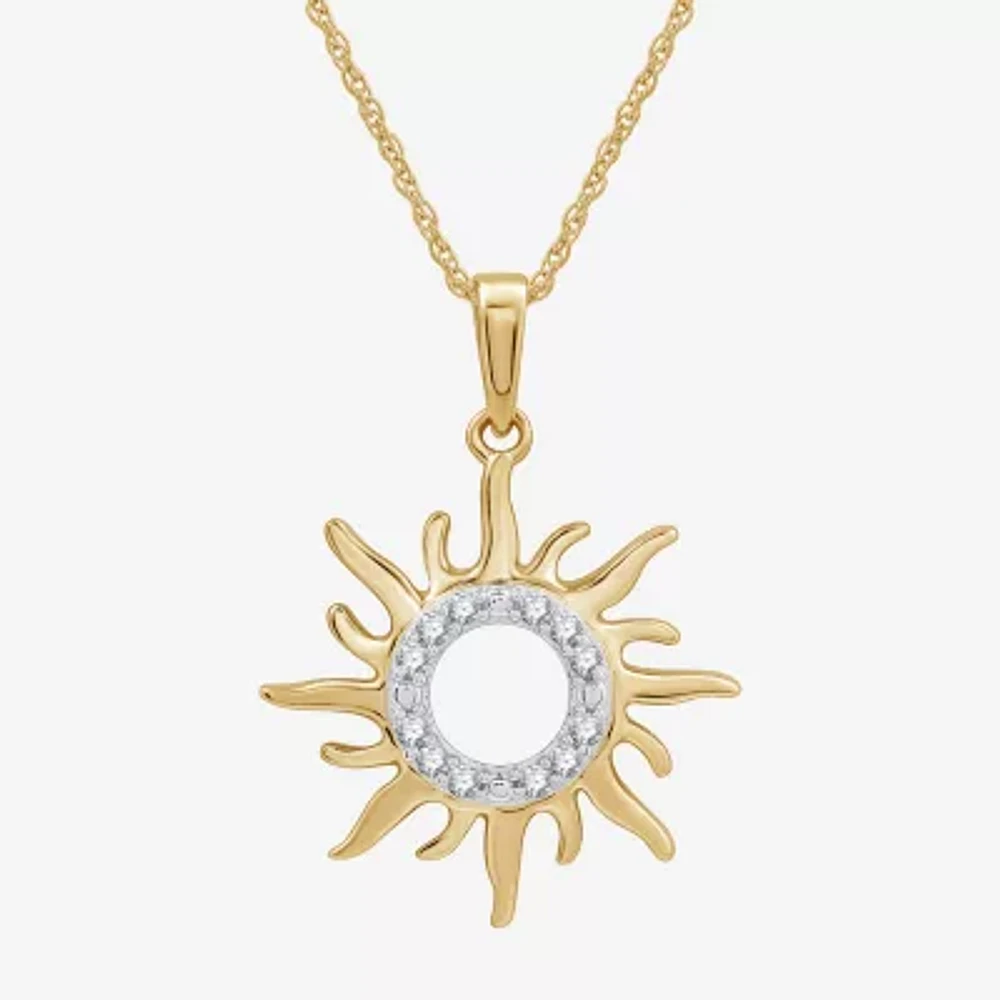 Womens 1/10 CT. T.W. Lab Grown White Diamond 14K Gold Over Silver Sterling Silver Sunburst 18 Inch Pendant Necklace