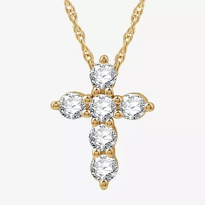 Womens 1/2 CT. T.W. Lab Grown White Diamond Sterling Silver Or 14K Gold Over Cross Pendant Necklace