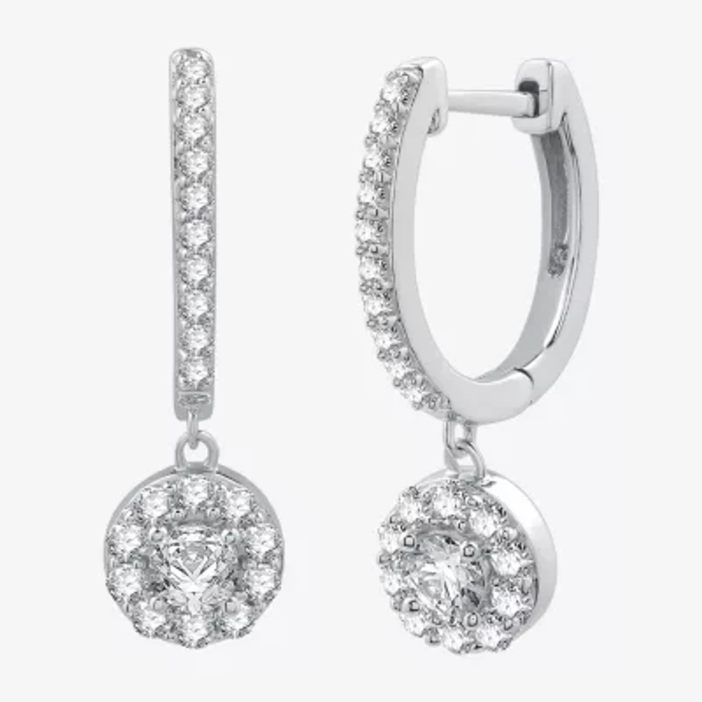 Womens 1 CT. T.W. Lab Grown White Diamond Sterling Silver 24.9mm Round Hoop Earrings