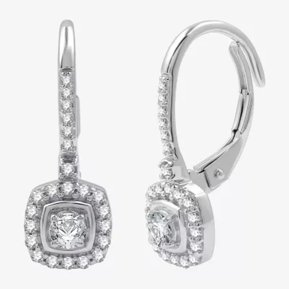 Womens 1/2 CT. T.W. Lab Grown White Diamond Sterling Silver 19mm Cushion Hoop Earrings