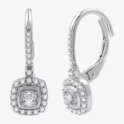 Womens 1/2 CT. T.W. Lab Grown White Diamond Sterling Silver 19mm Cushion Hoop Earrings