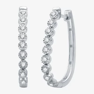 Womens 1/2 CT. T.W. Lab Grown White Diamond Sterling Silver 27.8mm Hoop Earrings