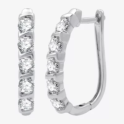 Womens 1 1/2 CT. T.W. Lab Grown White Diamond 14K Gold Over Silver Sterling Silver 23.8mm Hoop Earrings