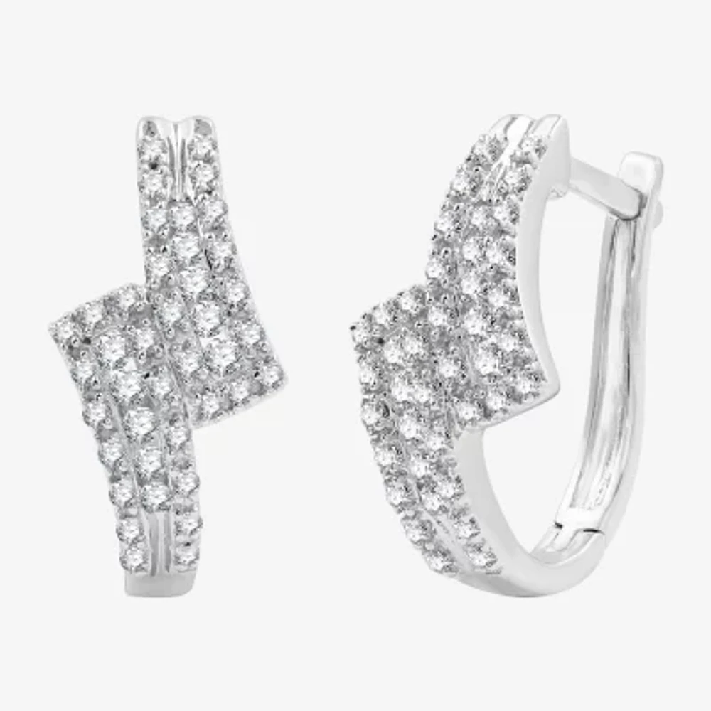 Womens 1/2 CT. T.W. Lab Grown White Diamond Sterling Silver 17.1mm Hoop Earrings