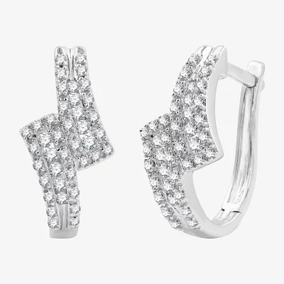 Womens 1/2 CT. T.W. Lab Grown White Diamond Sterling Silver 17.1mm Hoop Earrings