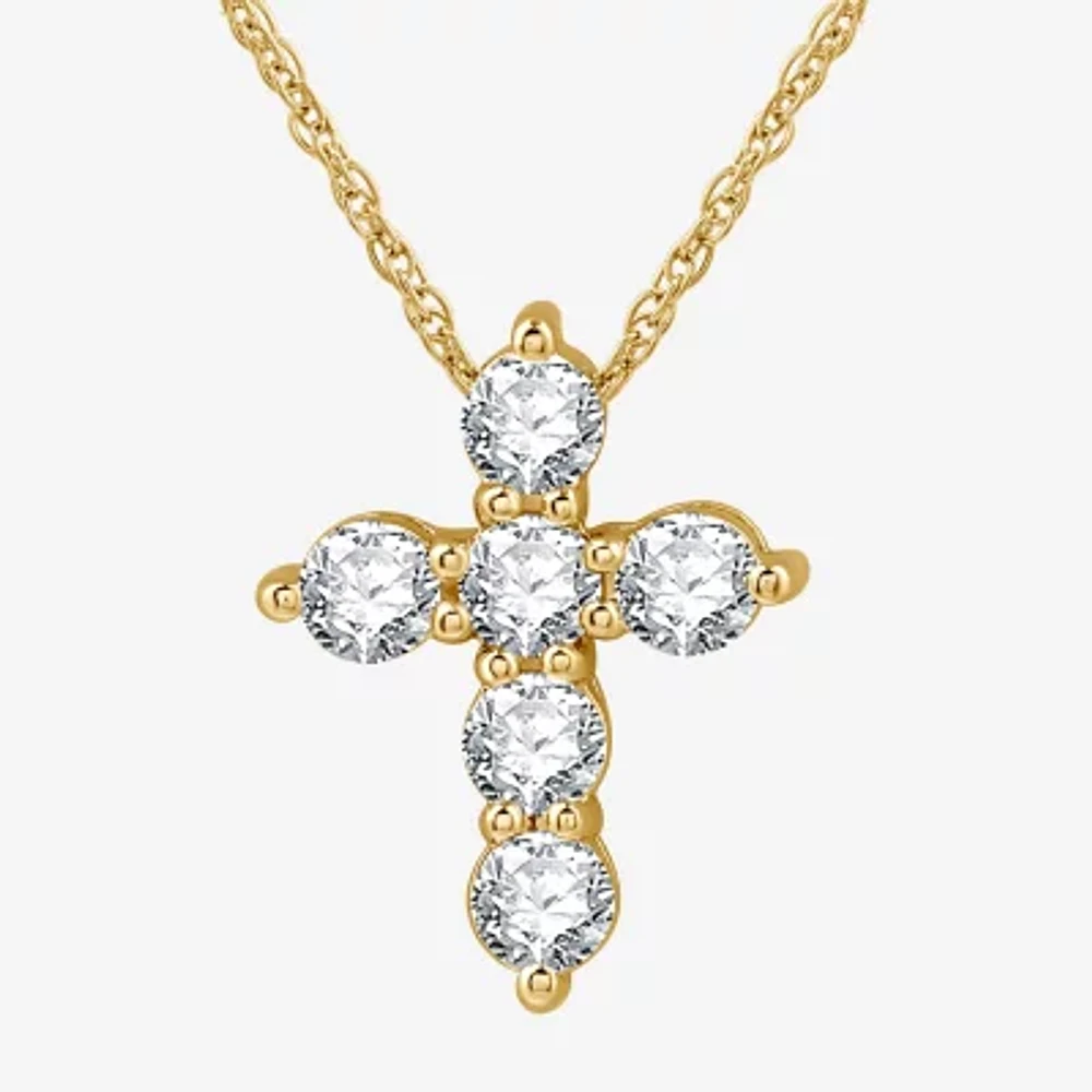 Womens 1 CT. T.W. Lab Grown White Diamond 14K Gold Over Silver Sterling Cross 18 Inch Pendant Necklace