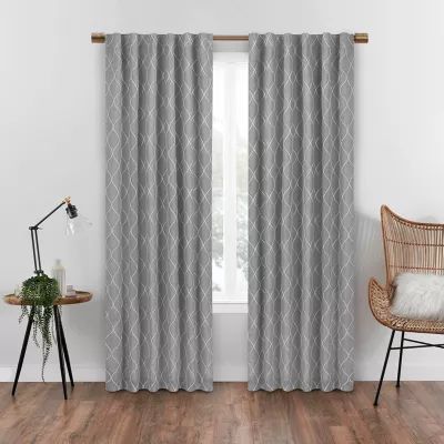 Eclipse Nora Geometric Embroidery Rod Pocket Back Tab Blackout Single Curtain Panel