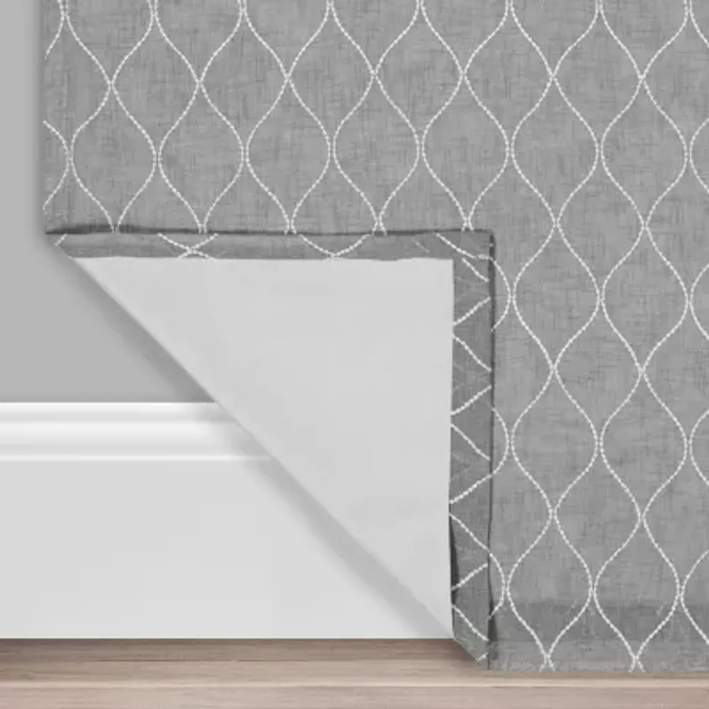 Eclipse Nora Geometric Embroidery Rod Pocket Back Tab Blackout Single Curtain Panel