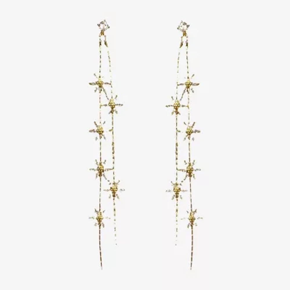 Bijoux Bar Gold Tone Linear Womens Flower Drop Earrings