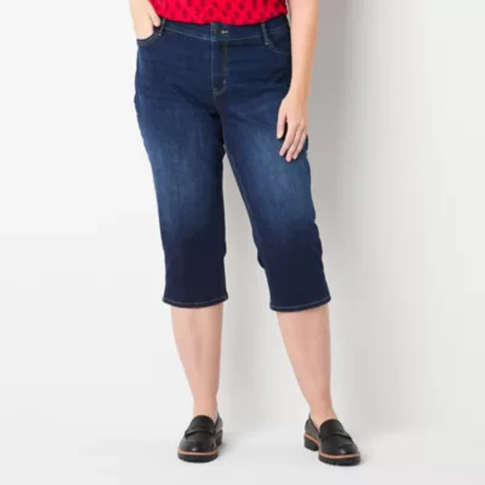 Liz Claiborne Sara Womens Slim Mid Rise Regular Fit Plus Capri Pant
