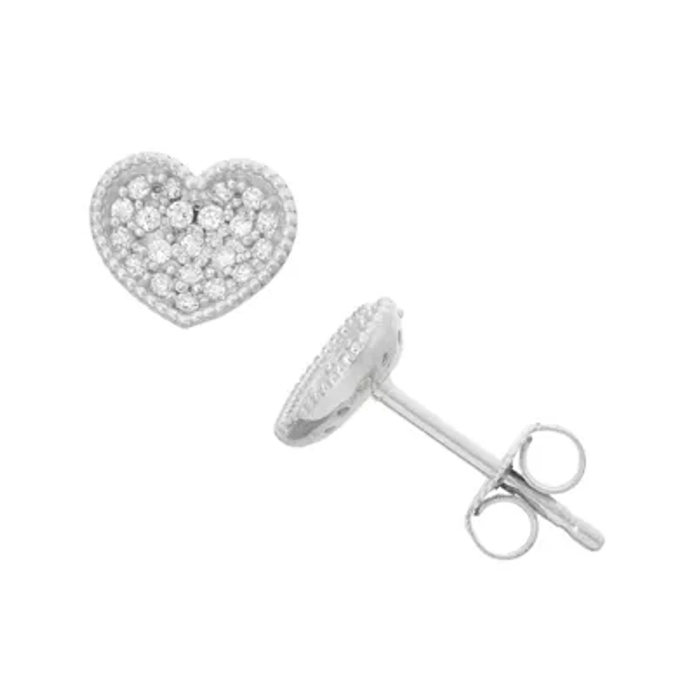 Cubic Zirconia Sterling Silver 8.4mm Heart Stud Earrings