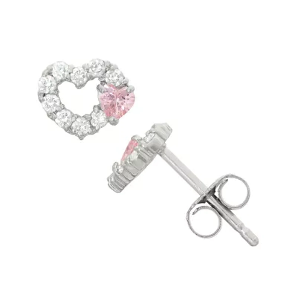 Cubic Zirconia Sterling Silver 8.2mm Heart Stud Earrings
