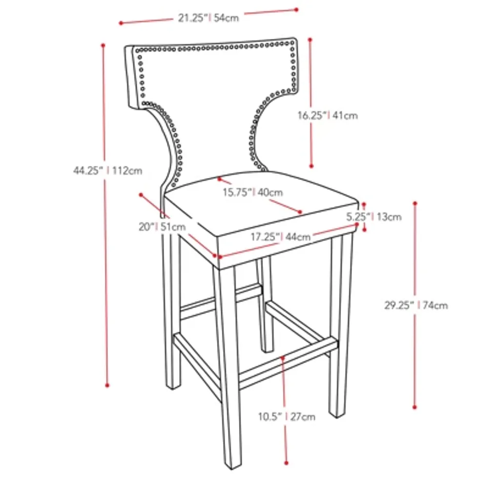 Kings Bar Height Barstool With Metal Studs, Set Of 2