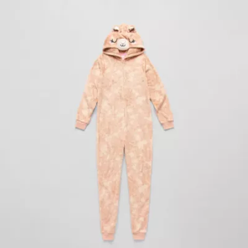 Little & Big Kid Girls Plush Hooded Long Sleeve One Piece Pajama