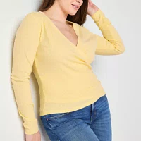 a.n.a Ribbed Womens Long Sleeve Wrap Shirt