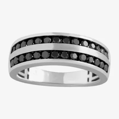 Midnight Black Mens 1 CT. T.W. Natural Diamond 10K White Gold Wedding Band