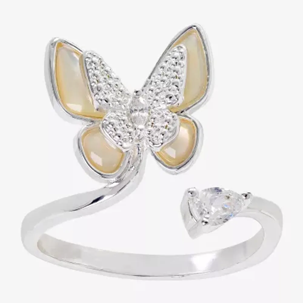 Sparkle Allure Womens 2MM Cubic Zirconia 14K Gold Over Brass Butterfly Bypass Band