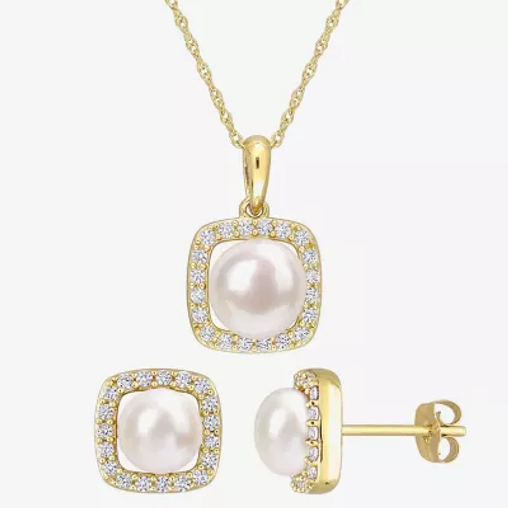 Womens White Cultured Freshwater Pearl 10K Gold Cushion 2-pc. Jewelry Set