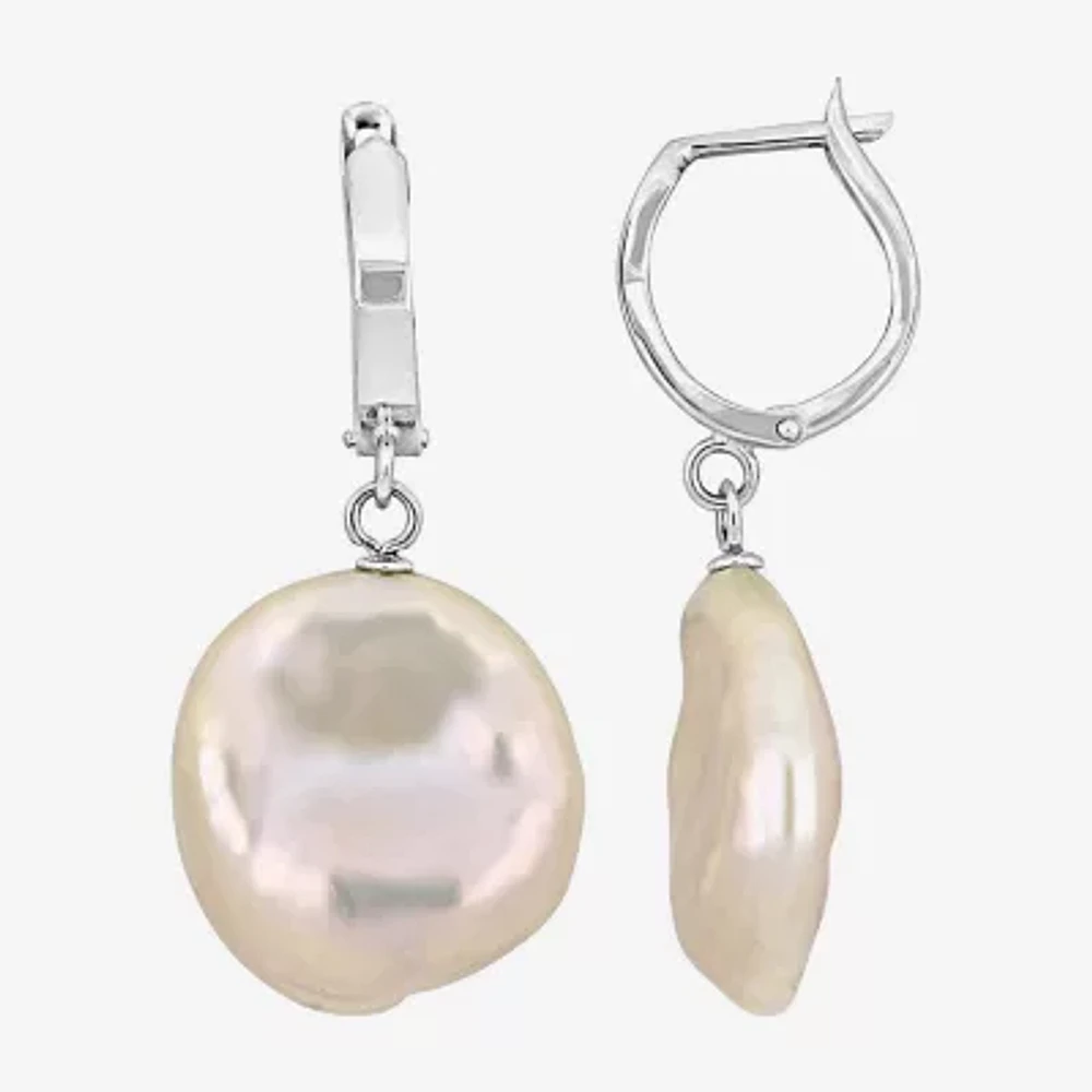 Womens White Cultured Freshwater Pearl 14K White Gold Drop Earrings