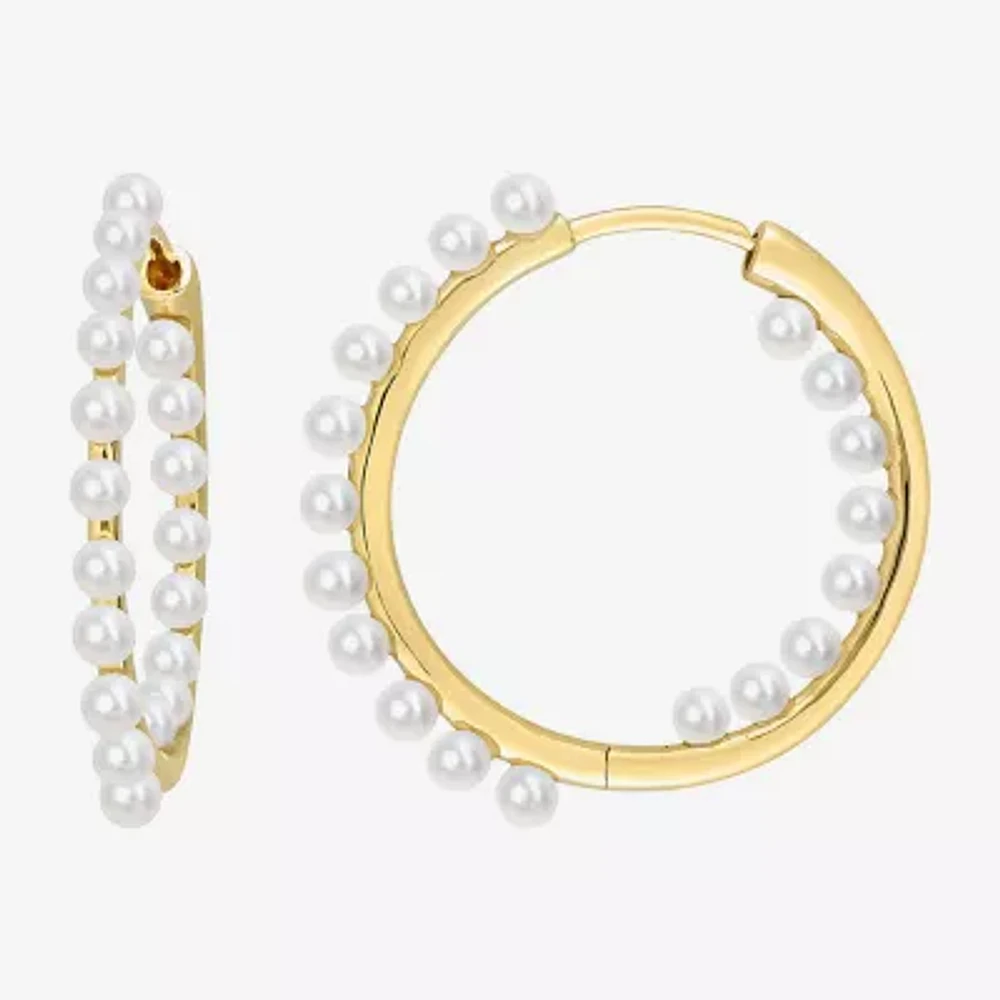 Womens White Cultured Freshwater Pearl 14K Gold 2.5mm Hoop Earrings