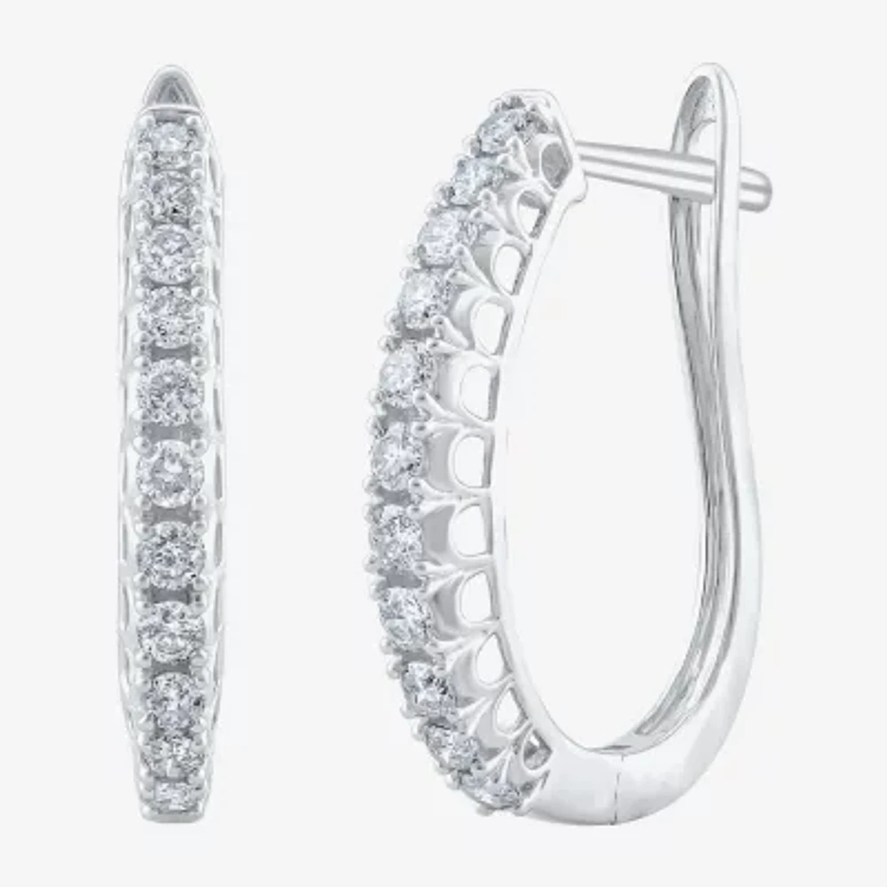 Womens 1/2 CT. T.W. Natural White Diamond 14K Gold 20.1mm Hoop Earrings